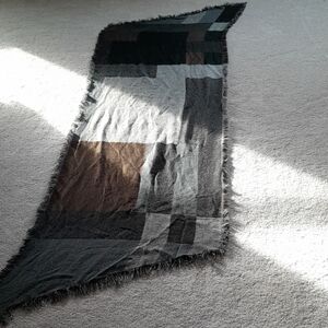 Steve Madden Black, Charcoal and Brown Fringed Angle-edged Scarf